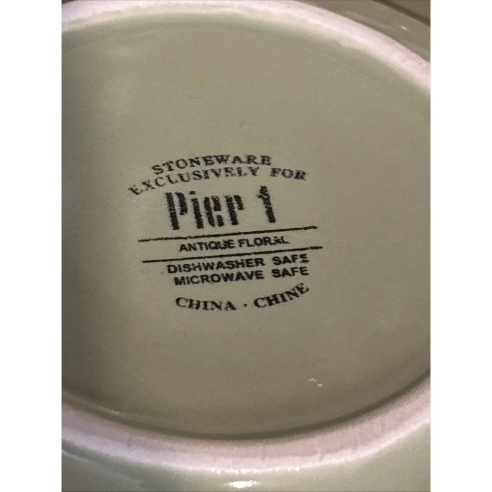 Set Of 4 Pier 1 Antique Floral‎ Rimmed Bowls Soup Salad Pasta Bowls Green 9